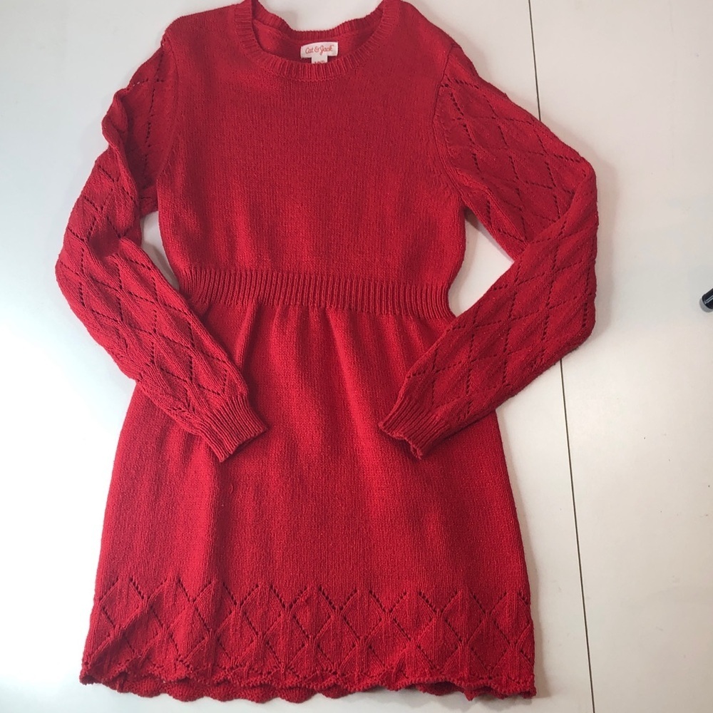 Cat & Jack Red Sparkly Knit Dress Long Sleeves Girls Small 6/7 NEW NWOT